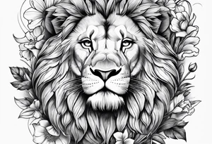 Lion and flowers tattoo idea
