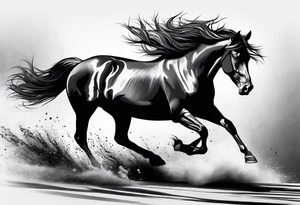Mustang horse running along blood stomping tattoo idea