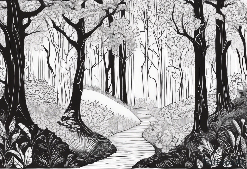 Draw me a Magical forest with s lot of trees tattoo idea