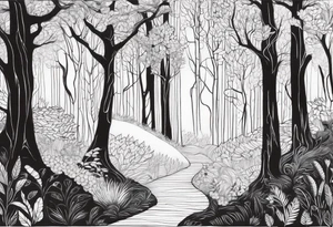 Draw me a Magical forest with s lot of trees tattoo idea
