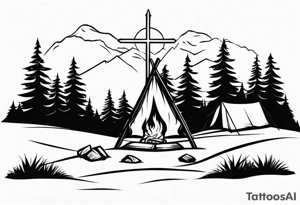 cross with campfire tattoo idea