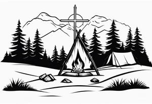 cross with campfire tattoo idea