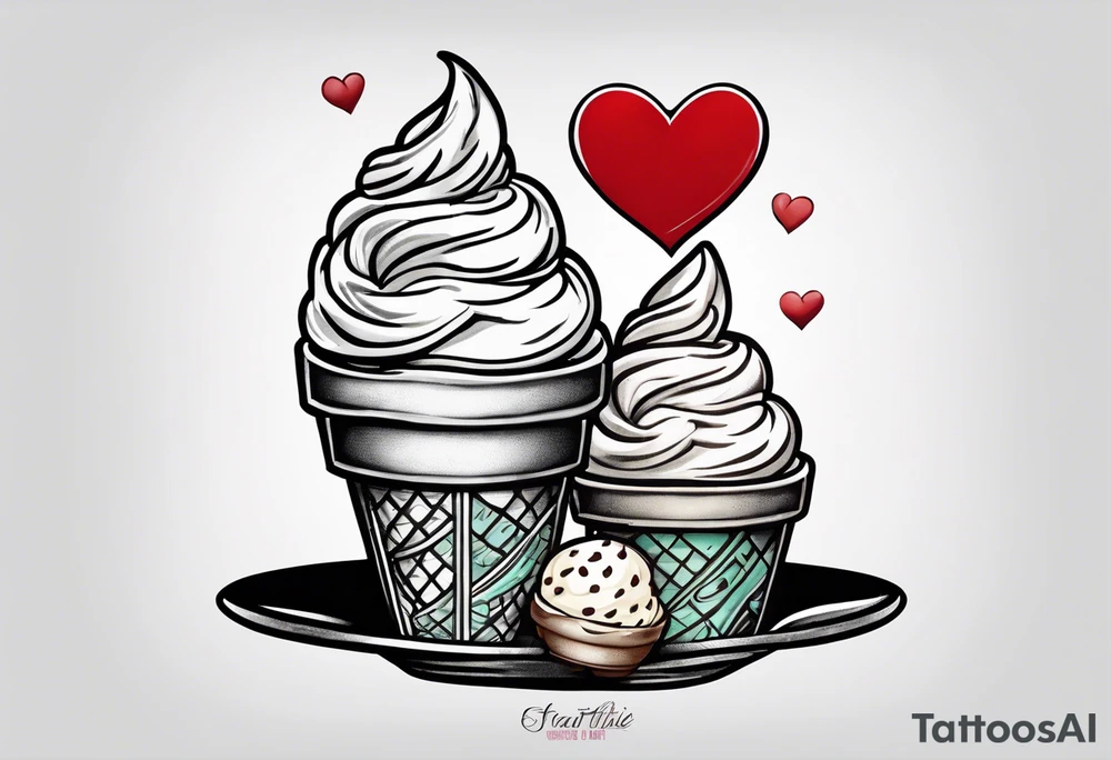 simple mint chocolate chip ice cream cone with small red heart on it somewhere. tattoo idea simple mint chocolate chip ice cream cone with small red heart on it somewhere. tattoo idea