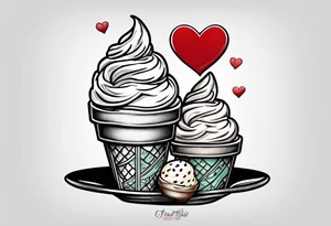 simple mint chocolate chip ice cream cone with small red heart on it somewhere. tattoo idea