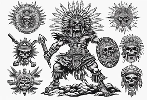 aztec death god warrior fighting as the sun in going in the air tattoo idea