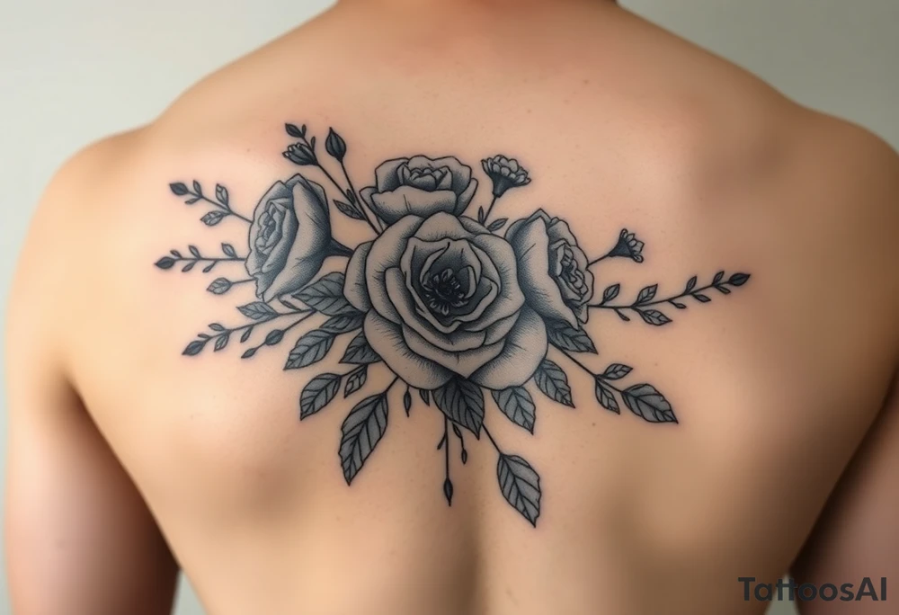 vintage bouquet of wild roses and meadow flowers with morning dew tattoo idea