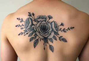 vintage bouquet of wild roses and meadow flowers with morning dew tattoo idea
