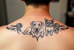 I would like a tattoo that represents our 2nd life following an accident. My husband, Elex, my son Evan, our nephews Sixtine and Diego and Cookie my dog. tattoo idea