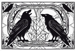 raven and wolf facing the front tattoo idea