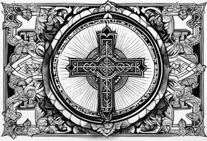 Forearm tattoo cross with rays of sun and
 a Bible verse Jeremiah 29:11 tattoo idea