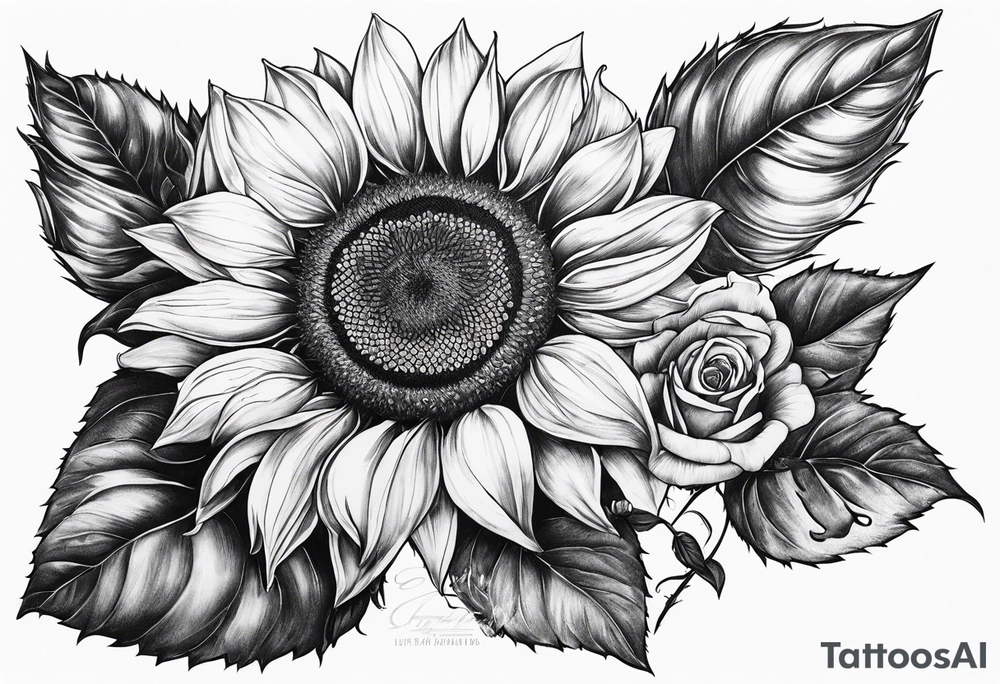 Sunflower and roses tattoo idea