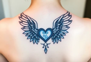 Angel wings, blue, heart tattoo idea