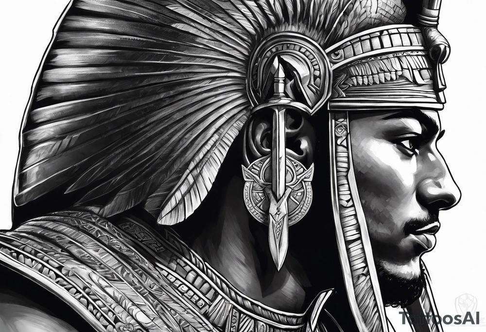 realistic egyptian warrior in profile with a sword in his hand. tattoo idea