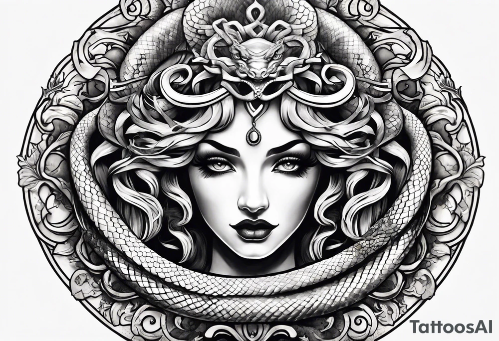 Gothic 
Medusa snakes neo traditional tattoo idea