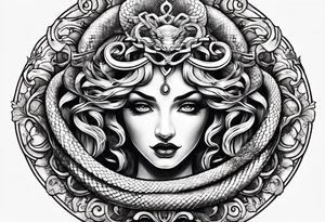Gothic 
Medusa snakes neo traditional tattoo idea