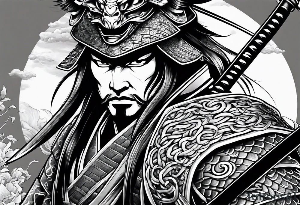 samurai with katana Nd snake tattoo idea