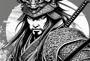 samurai with katana Nd snake tattoo idea
