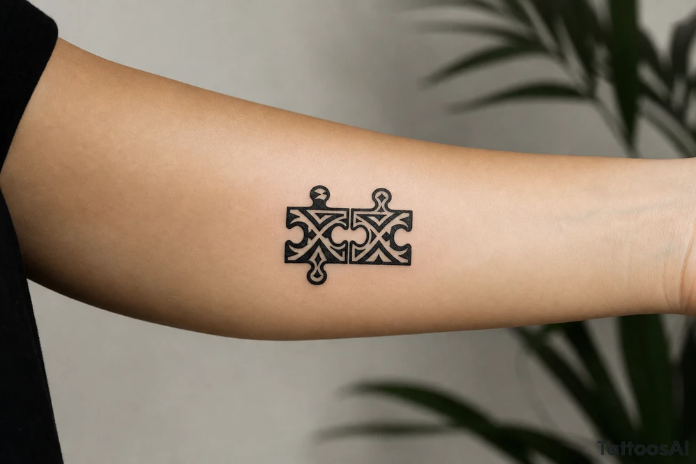 Two puzzle pieces that would only fit together with only the two to make one for two lovers tattoo idea