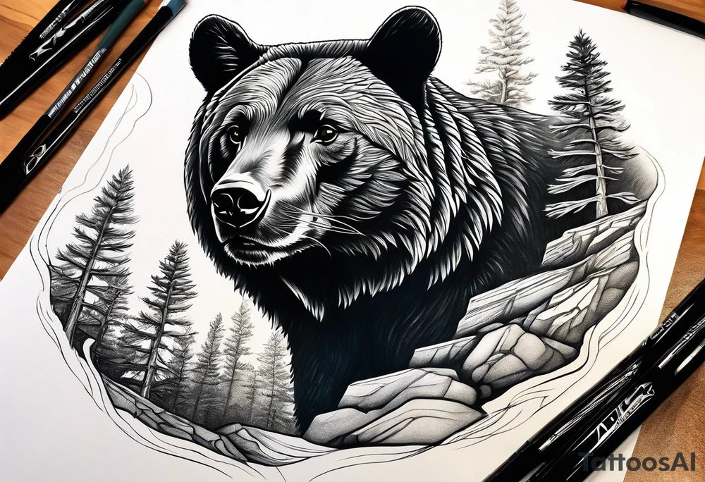 Pine forest black bear snd puma tattoo idea