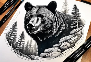 Pine forest black bear snd puma tattoo idea