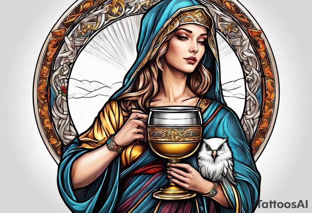Female saint  holding a chalice tattoo idea