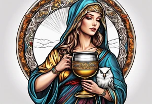 Female saint  holding a chalice tattoo idea