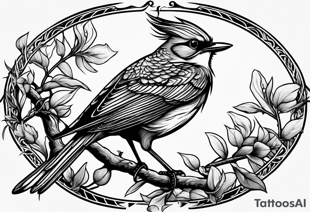 Bird powerfully looking while on a branch tattoo idea