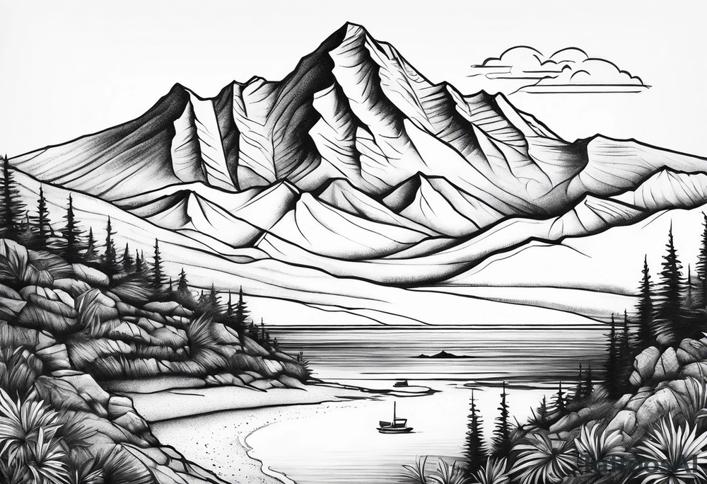 Mountain, beach, ocean tattoo idea