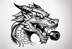 Simple Dragon with dumbbell in mouth tattoo idea