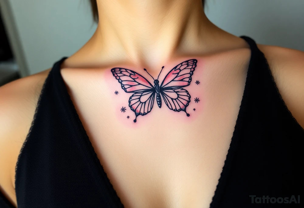 Flying butterfly with snowflakes tattoo idea