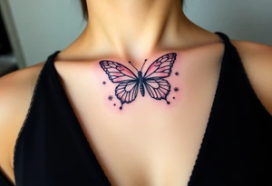 Flying butterfly with snowflakes tattoo idea