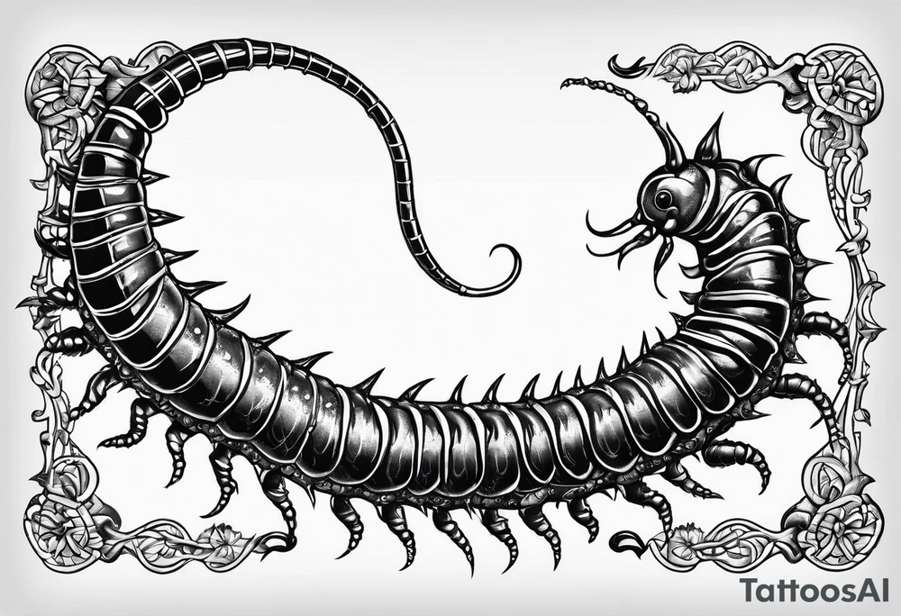 medieval centipede 
 with a fine point and sketch style tattoo idea