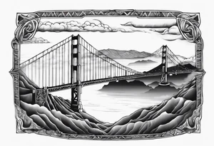 Golden Gate Bridge with fog rolling in with Marin hills in the background tattoo idea