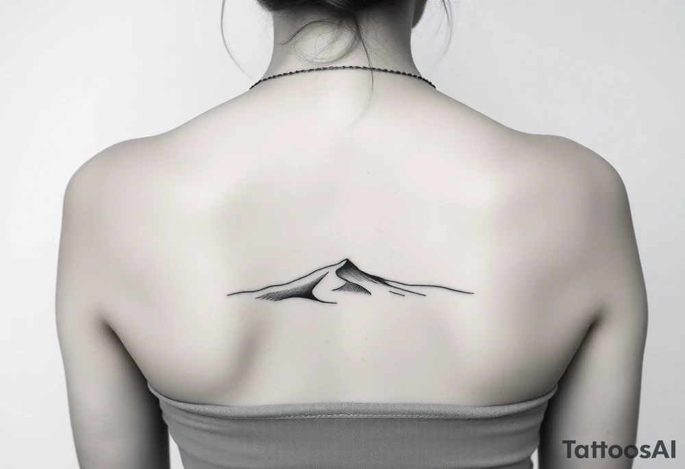 Landscape of sand dune and peasible sea (like in the north of France) in a minimalist style tattoo idea