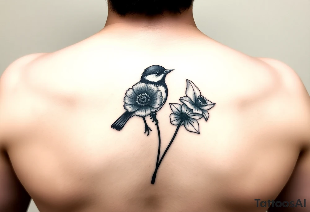 Small fantail with a poppy and a daffodil tattoo idea