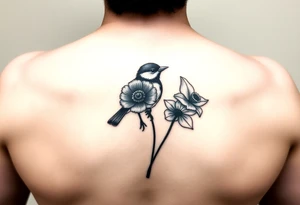 Small fantail with a poppy and a daffodil tattoo idea