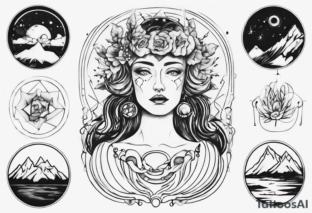 Persephone with mountains tattoo idea