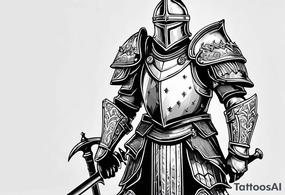 knight with heavy armor with letters RJL tattoo idea