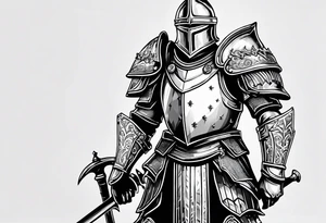 knight with heavy armor with letters RJL tattoo idea