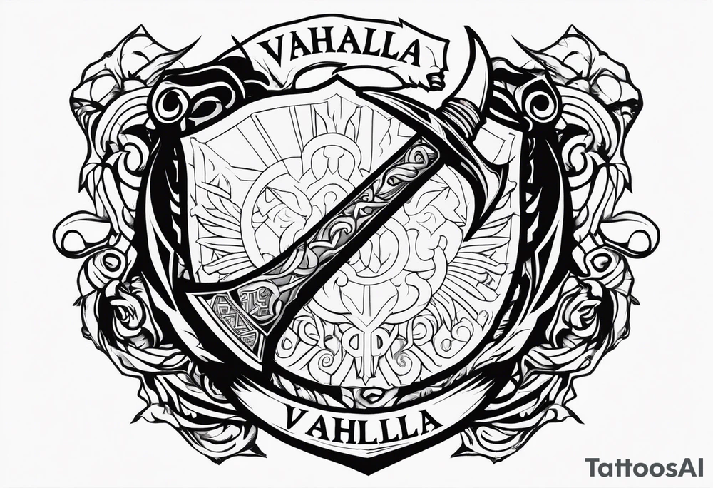 Valhalla sword shield dragon axe tattoo idea