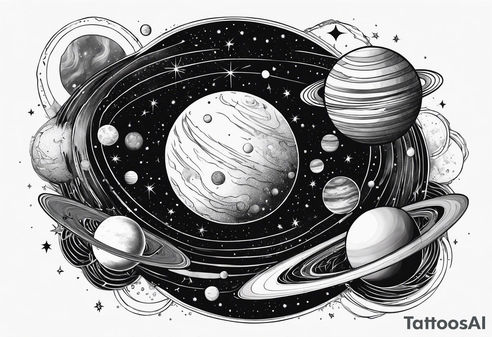 Cosmos with galaxies and planets tattoo idea