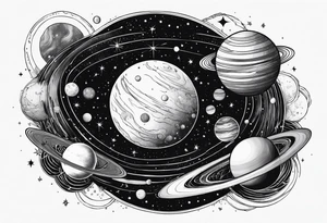 Cosmos with galaxies and planets tattoo idea