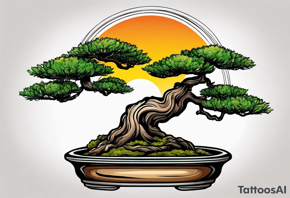 bonsai tree small with sun tattoo idea