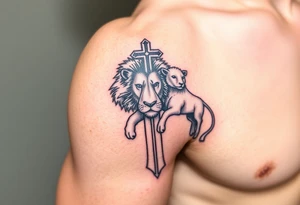 cross lion and the lamb tattoo idea