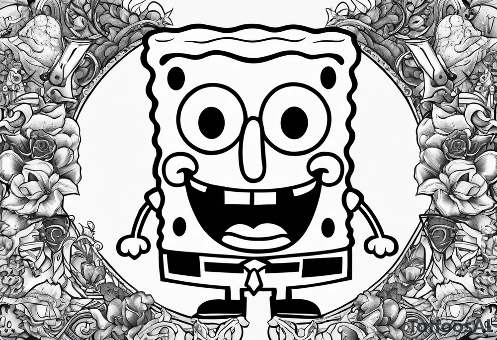 SpongeBob hanging with stone cold Steve austin tattoo idea