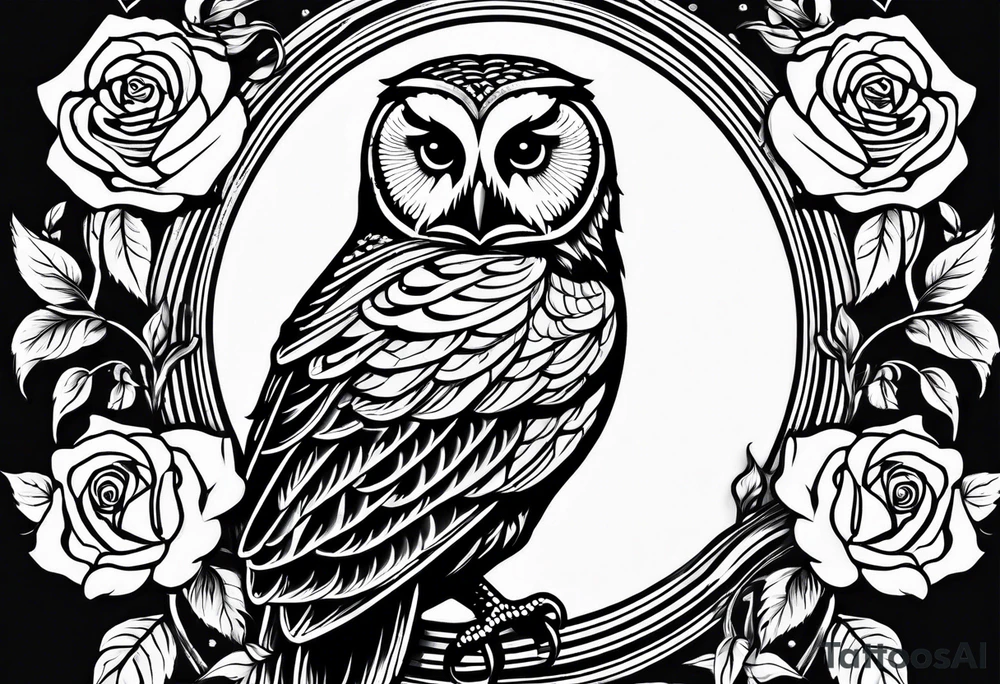 Barred owl with a rose and a heart tattoo idea
