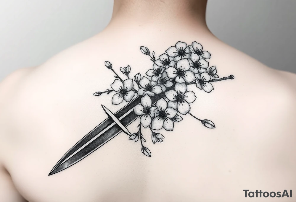 Dagger with cherry blossoms feminine but not cartoon like for forearm tattoo idea