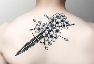 Dagger with cherry blossoms feminine but not cartoon like for forearm tattoo idea