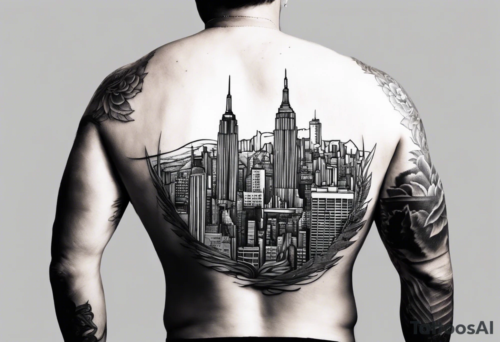 Teenager standing in the distance from NYC skyline tattoo idea