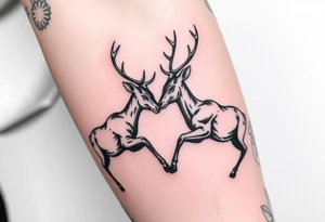Two deer fighting with in a low down stance make it look like they are stuck together tattoo idea